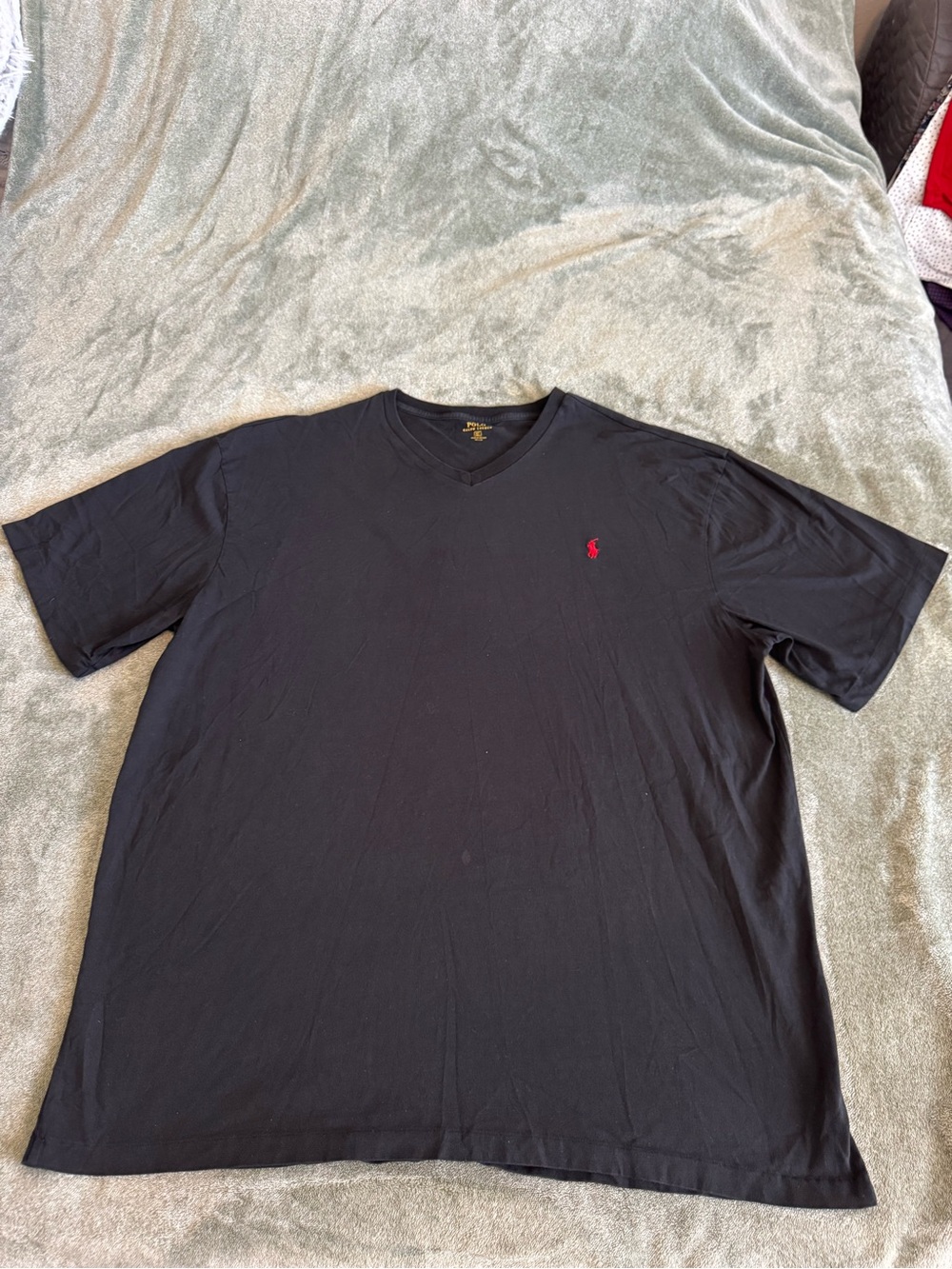 Ralph Lauren Black V‑Neck Tee with Red Pony Logo